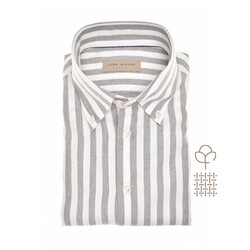 John Miller Button-Down Stripe Cotton Flanel Overhemd Midden Grijs