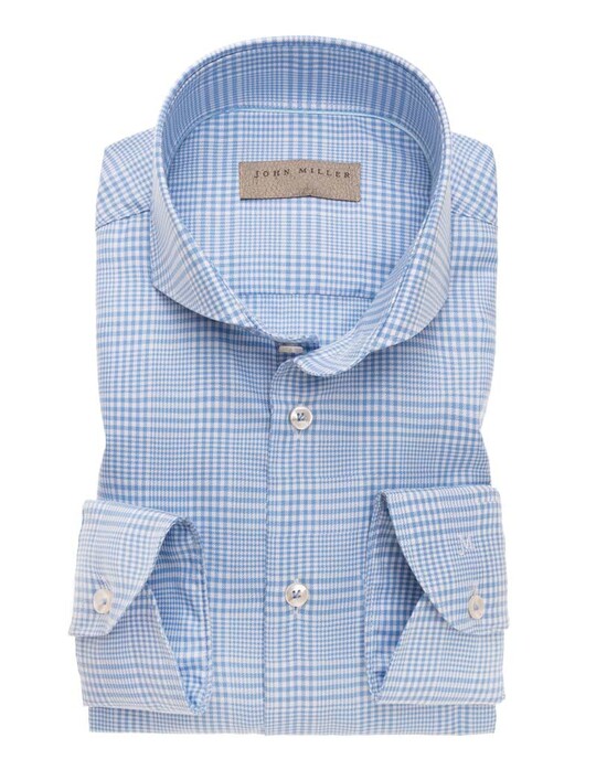 John Miller Check Cutaway Tailored Fit Overhemd Midden Blauw