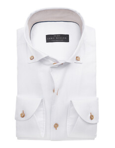John Miller Contrasting Buttons Schiller Tailored Fit Overhemd Wit