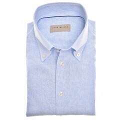 John Miller Cotton-Linen Blend Hairline Overhemd Licht Blauw