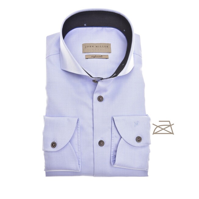 John Miller Cross Pattern Contrast Cutaway Tailored Fit Overhemd Licht Blauw