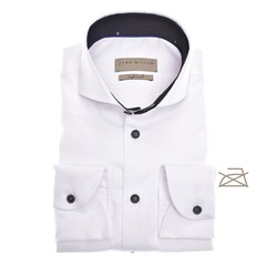 John Miller Cross Pattern Contrast Cutaway Tailored Fit Overhemd Wit