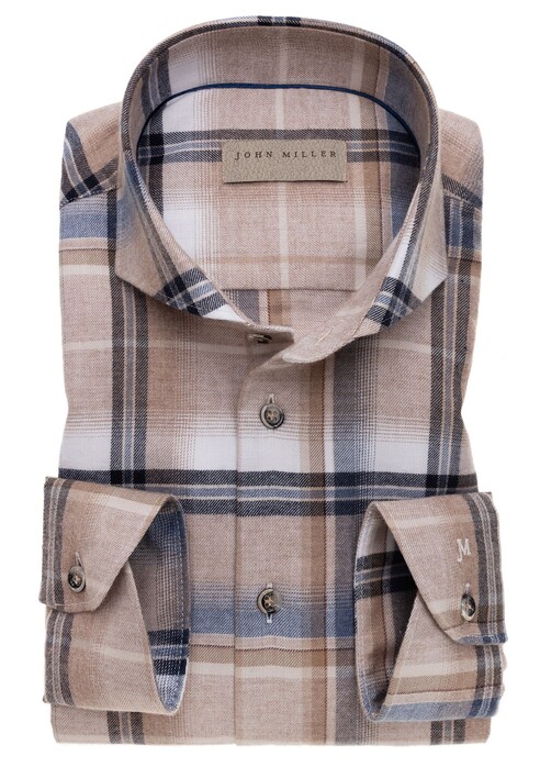 John Miller Cutaway Cotton Check Overhemd Khaki