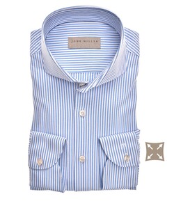 John Miller Cutaway Stripe Stretch Overhemd Midden Blauw