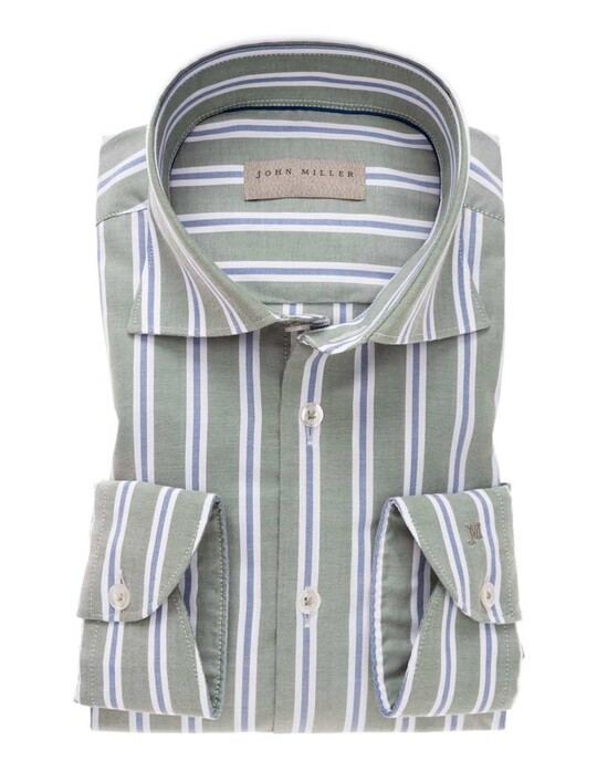 John Miller Double Stripe Wide-Spread Tailored Fit Overhemd Licht Groen