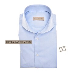 John Miller Extra Long Sleeve Rich Texture Uni Color Easy Care Overhemd Licht Blauw