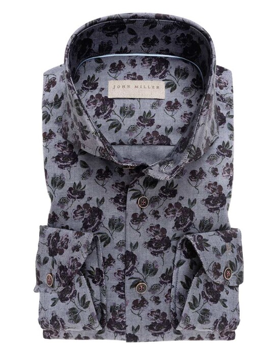 John Miller Fashion Style Flower Shirt Mid Grey