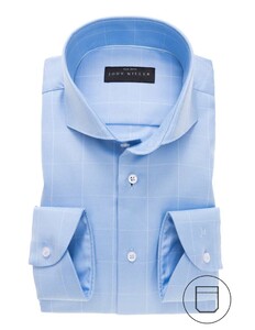John Miller Fine Check Cutaway Overhemd Midden Blauw