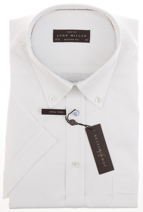 John Miller Fine Contrasted Dress Short Sleeve Shirt White