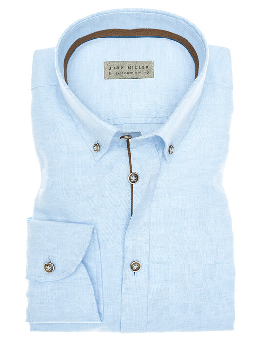 John Miller Fine Contrasted Linen Mix Shirt Light Blue