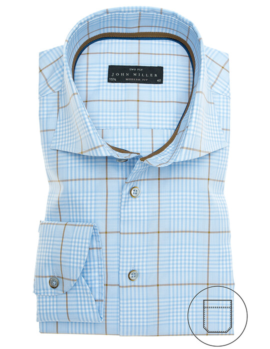 John Miller Fine-Cotton Big Check Shirt Light Blue