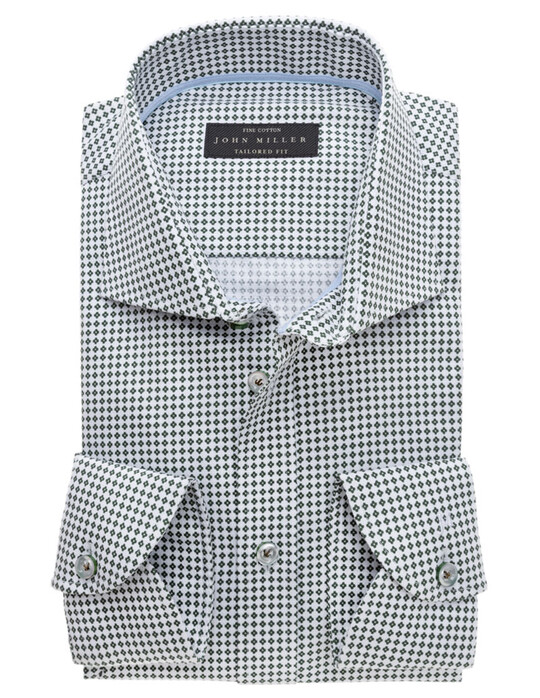 John Miller Fine-Cotton New Dot Overhemd Donker Groen