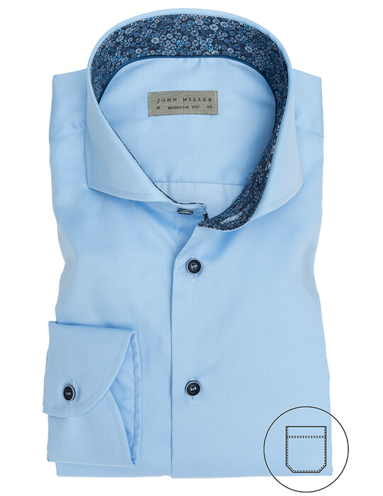 John Miller Fine-Cotton New Flower Contrasted Overhemd Midden Blauw