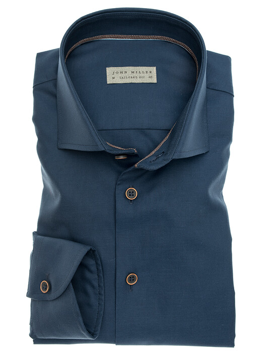 John Miller Fine Cotton Small Contrasted Overhemd Donker Blauw