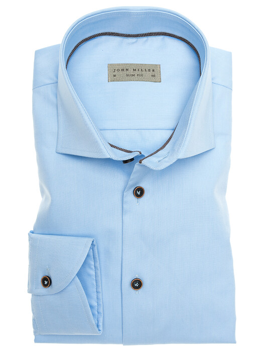 John Miller Fine Cotton Small Contrasted Overhemd Licht Blauw