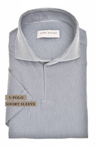 John Miller Fine Pattern V-Neck Short Sleeve Hyperstretch Polo Donker Blauw
