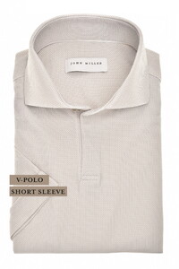 John Miller Fine Pattern V-Neck Short Sleeve Hyperstretch Polo Licht Grijs