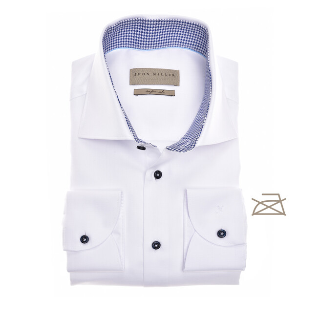 John Miller Fine Structure Contrast Wide-Spread Tailored Fit Overhemd Wit