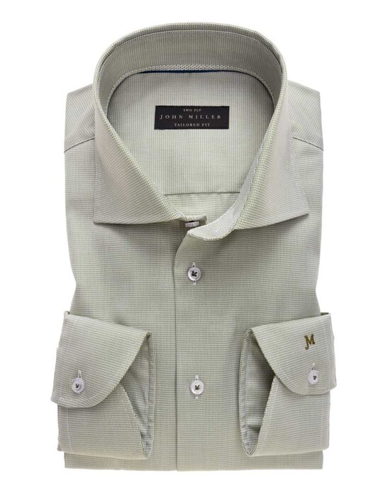 John Miller Fine Structure Wide-Spread Tailored Fit Overhemd Midden Groen