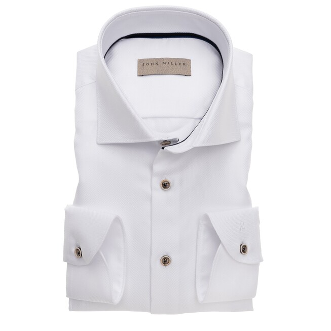 John Miller Fine Structure Wide-Spread Tailored Fit Overhemd Wit