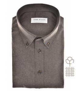John Miller Flannel Organic Cotton Shirt Overhemd Donker Bruin