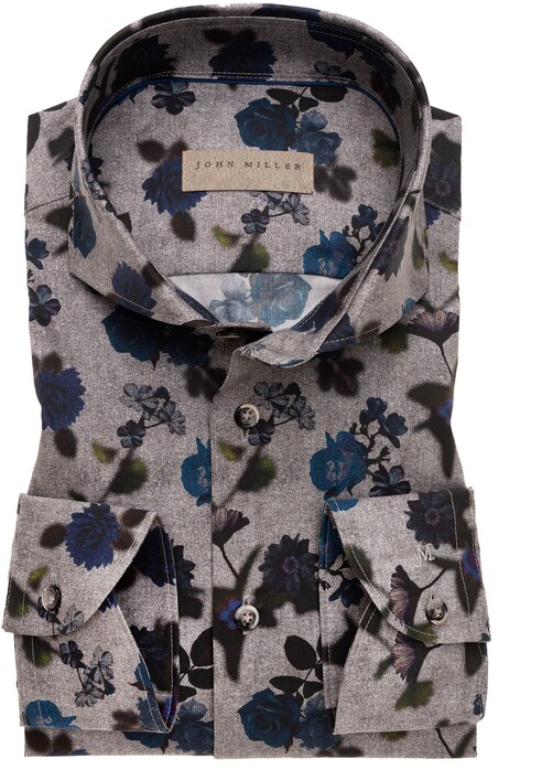 John Miller Floral Pattern Stretch Sleeve 7 Shirt Mid Grey