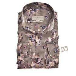 John Miller Flower Waterpaint Cutaway Tailored Fit Shirt Mid Brown