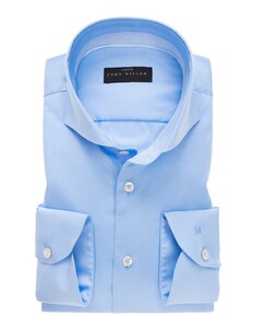 John Miller Full Cotton Uni Stretch Overhemd Midden Blauw