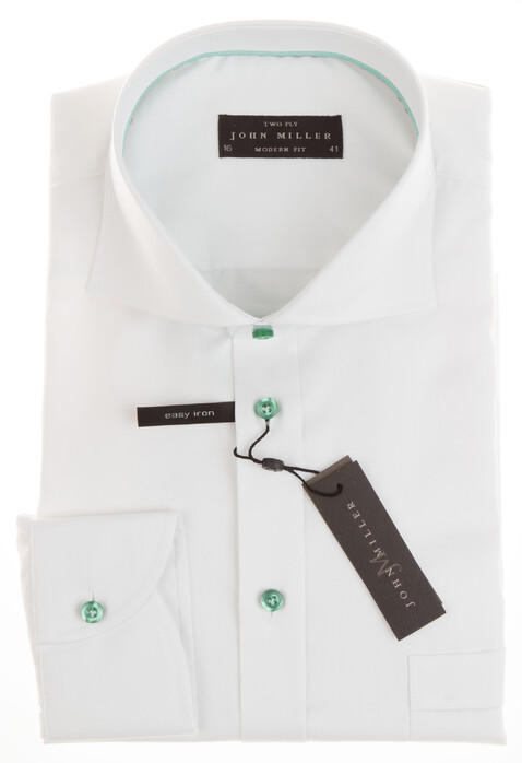 John Miller Green Contrasted Plain White Overhemd Wit