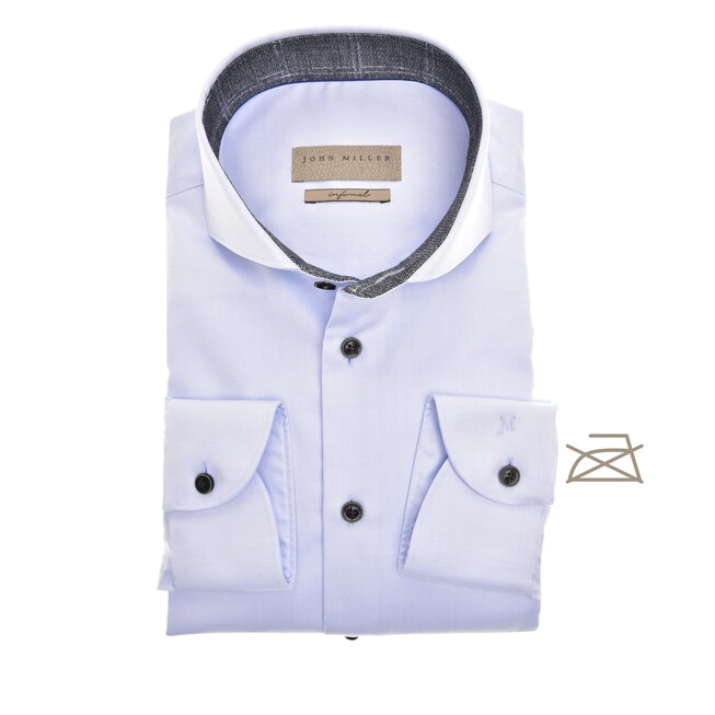 John Miller Herringbone Check Contrast Cutaway Tailored Fit Overhemd Licht Blauw