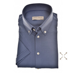 John Miller Hyperstretch Slim-Fit Short Sleeve Overhemd Donker Blauw