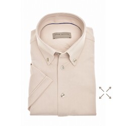 John Miller Hyperstretch Slim-Fit Short Sleeve Overhemd Licht Bruin