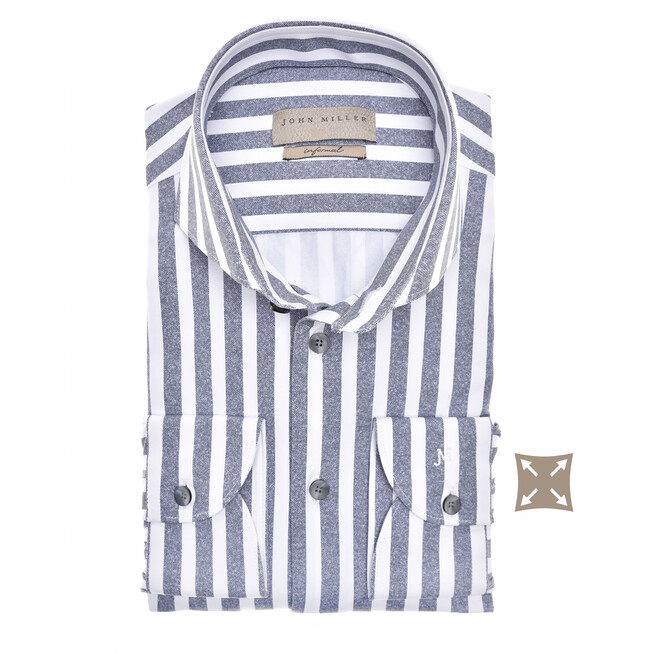 John Miller Hyperstretch Stripe Cutaway Slim Fit Shirt Dark Evening Blue