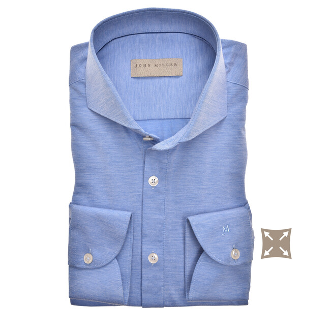 John Miller Hyperstretch Tailored Fit Overhemd Midden Blauw
