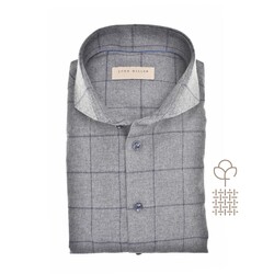 John Miller Large Check Soft Cotton Flanel Check Overhemd Midden Grijs