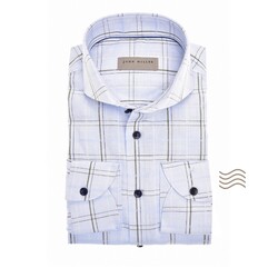 John Miller Large Duo Check Easy Care Cotton Overhemd Lichtblauw-Groen