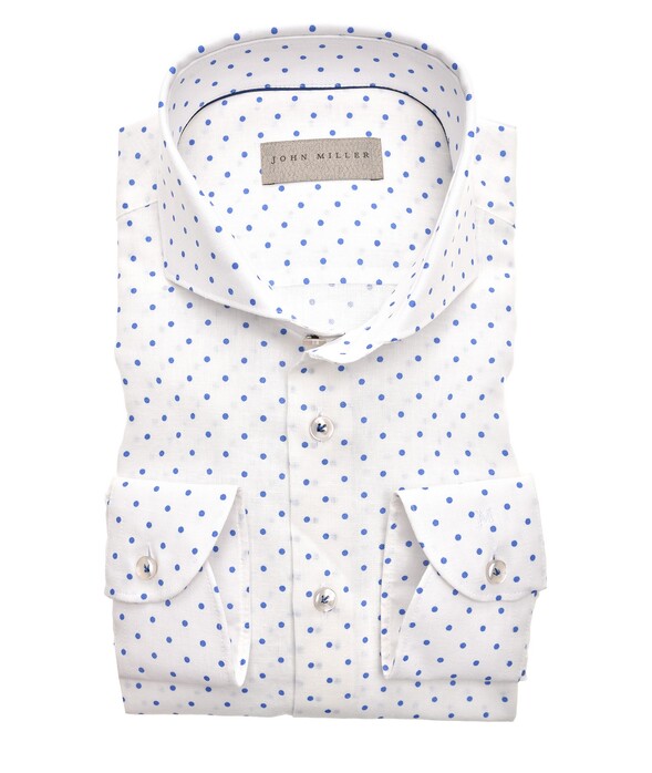 John Miller Linen Cotton Cutaway Dot Shirt White