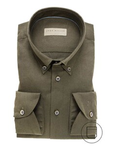 John Miller Linen Mix Button-Down Tailored Fit Overhemd Donker Groen