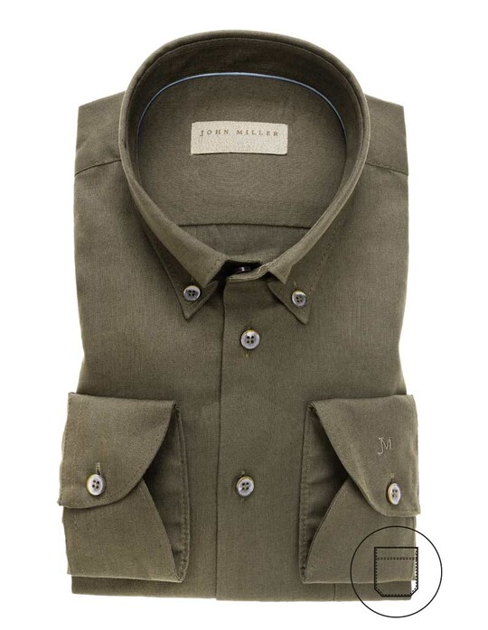 John Miller Linen Mix Button-Down Tailored Fit Shirt Dark Green