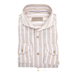 John Miller Linen Wide Stripe Tailored Fit Overhemd Zand