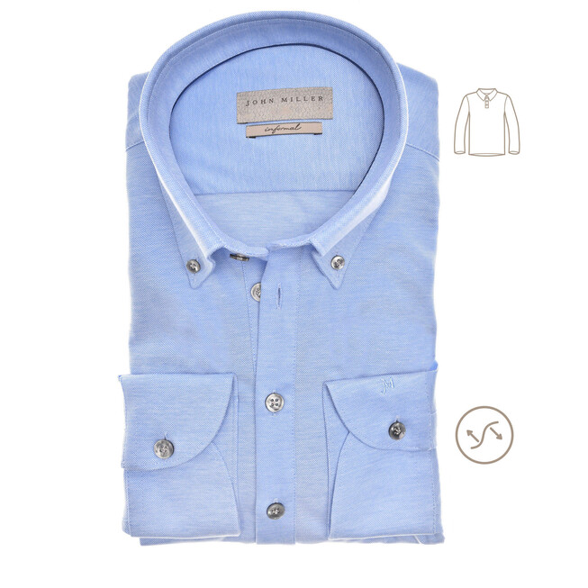 John Miller Long Sleeve Polo Slim Fit Poloshirt Mid Blue