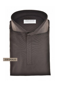 John Miller Long Sleeve Slim Zip Collar Hyperstretch Polo Donker Bruin