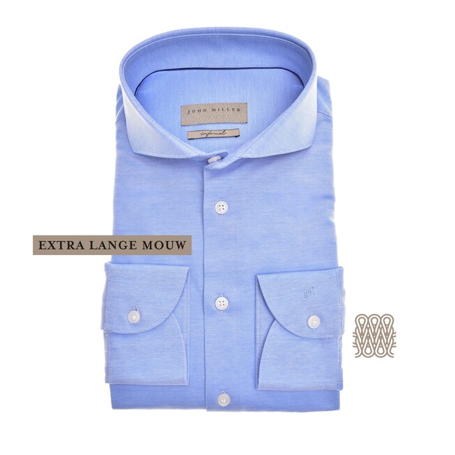 John Miller Longer Sleeve Tricot Cutaway Slim Overhemd Midden Blauw