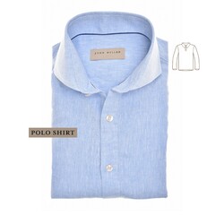 John Miller Loose Fit Cutaway Collar Linen Cotton Blend Poloshirt Light Blue