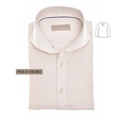 John Miller Loose Fit Cutaway Collar Linen Cotton Blend Poloshirt Sandy