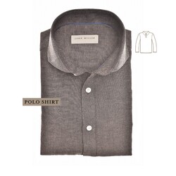 John Miller Loose Fit Cutaway Collar Linnen Cotton Blend Polo Donker Bruin