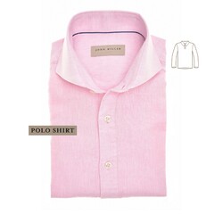 John Miller Loose Fit Cutaway Collar Linnen Cotton Blend Polo Roze