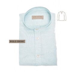 John Miller Loose Long Sleeve Cotton Linen Blend Poloshirt Light Green