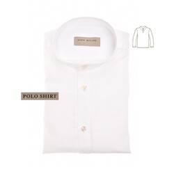 John Miller Loose Long Sleeve Cotton Linnen Blend Polo Wit