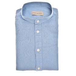 John Miller Loose Solid Color Cotton Linen Shirt Mid Blue